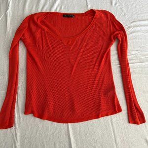Rag & Bone Knit Womens Katya Orange Mesh Sweater Small Long Sleeves Pullover Top